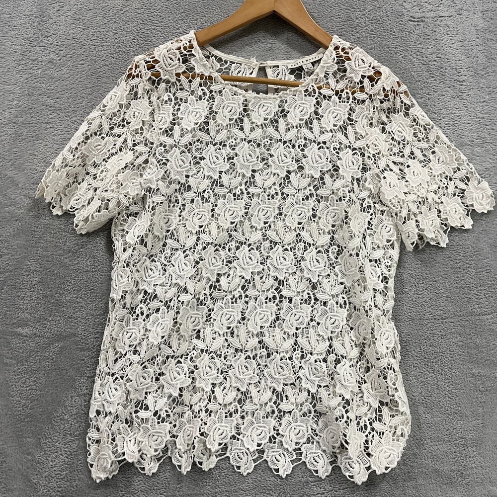Haute Monde Blouse Top Large Crochet Lace White Floral Bohemian Church Preppy